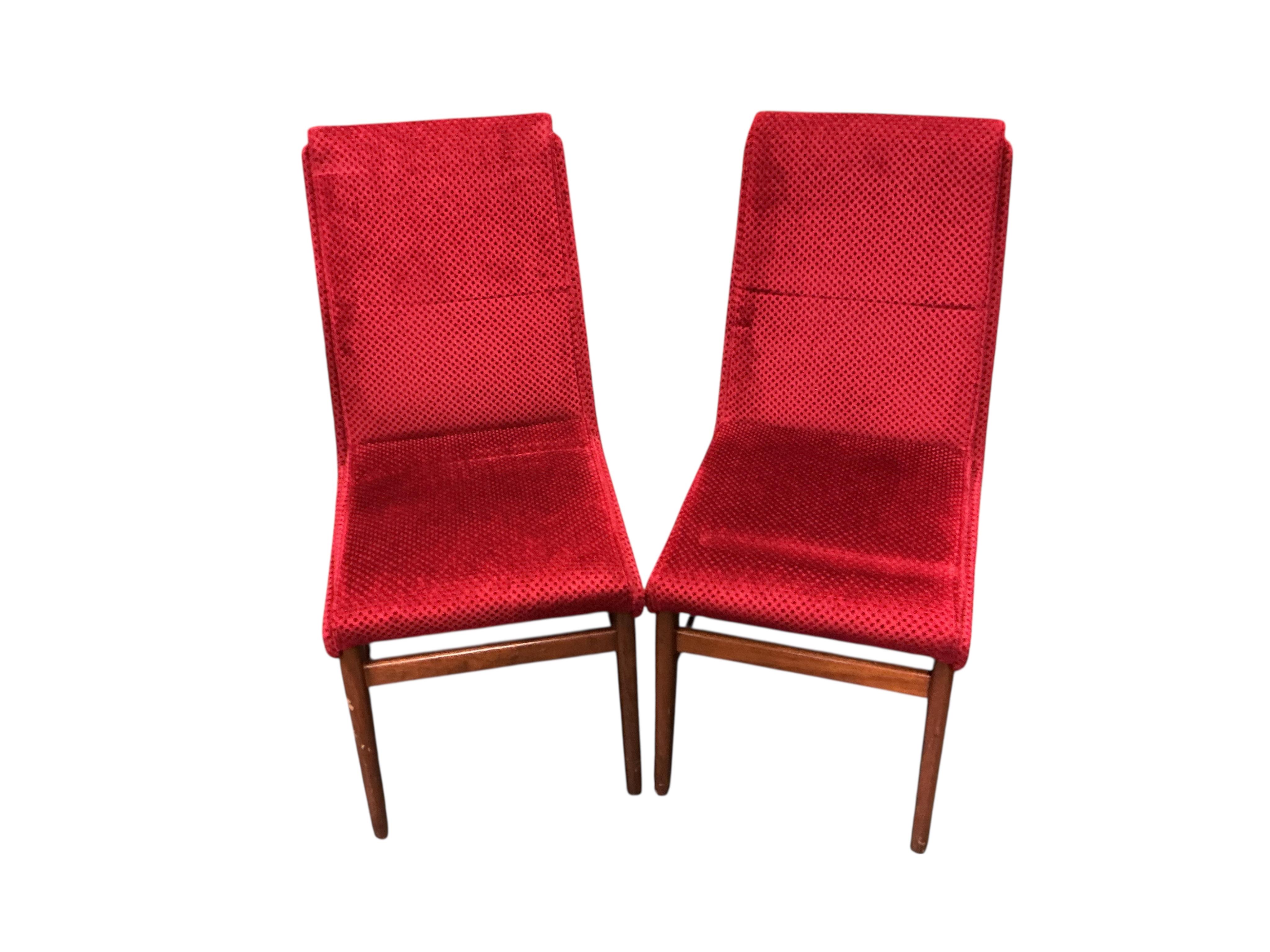A set of six mid century teak dining chairs, width 42cm, depth 44cm, height 82cm